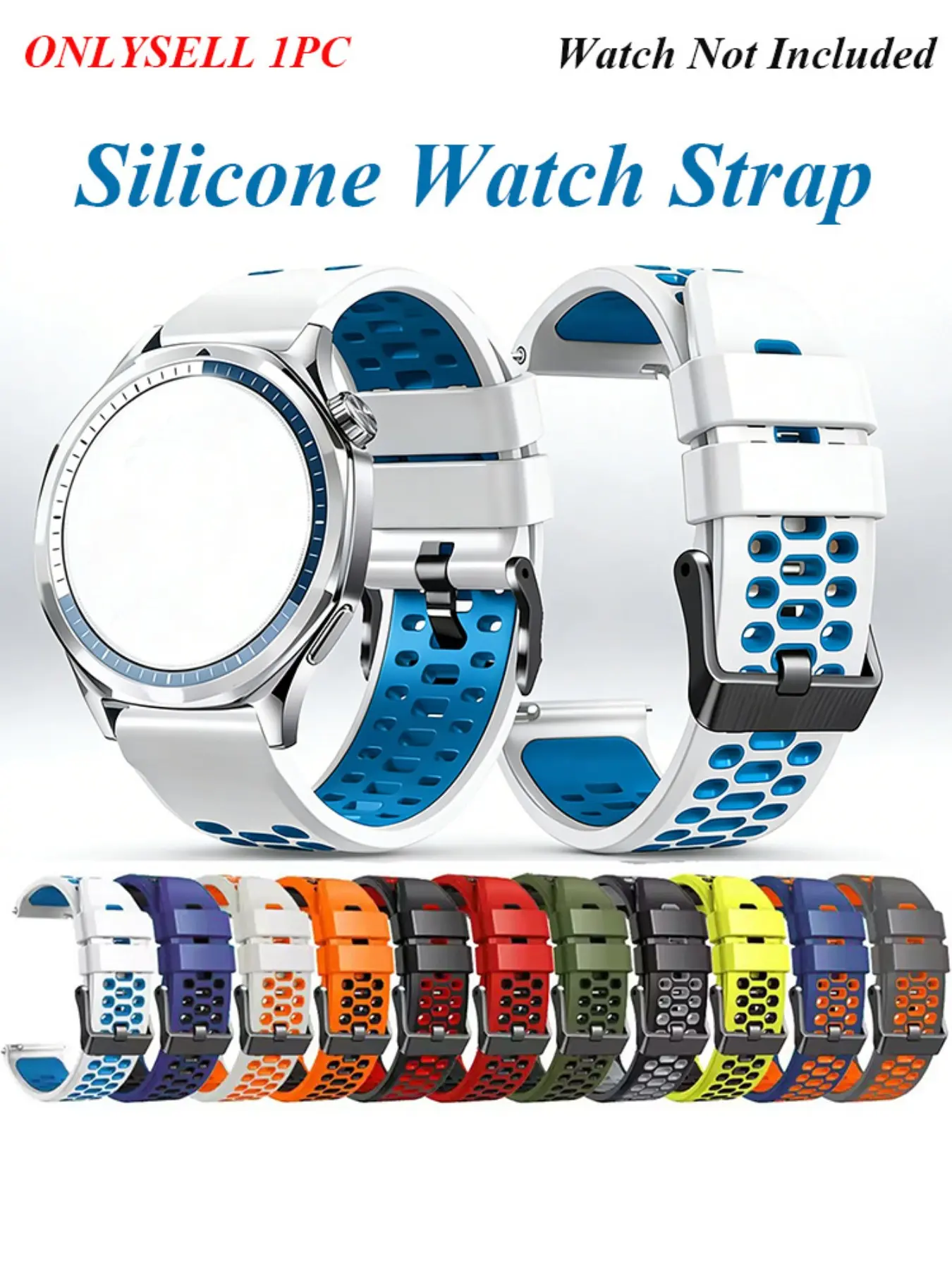 22mm Breathable Silicone Watch Strap For Smartwatches;For Huawei Watch For Garmin Watch For Suunto Watch And Many Other Brands;Replacement Strap; Soft And Comfortable; Features a Dense Pattern Of Breathable Holes To Keep Your Wrist Dry And Comfortable