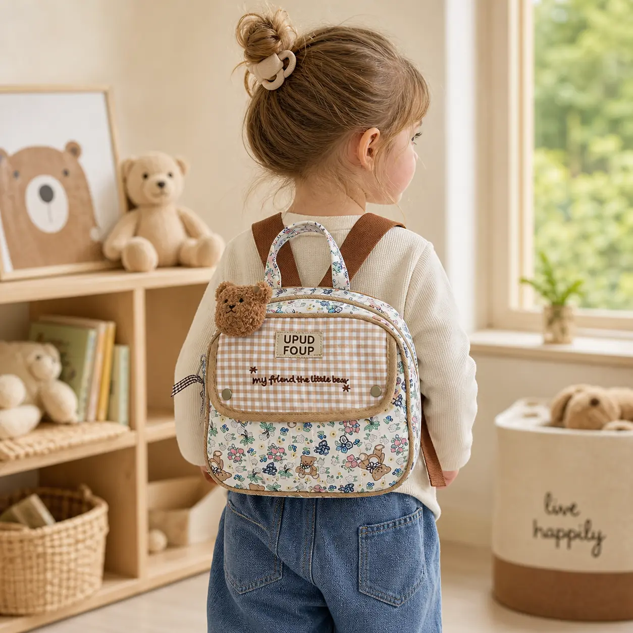 Unisex Kids' Aesthetic Floral School Backpack, Cute Nylon Outer Preschool Kindergarten Bag, Lightweight Mini Diaper Bag for Toddlers, Kids Backpack, Cute Look