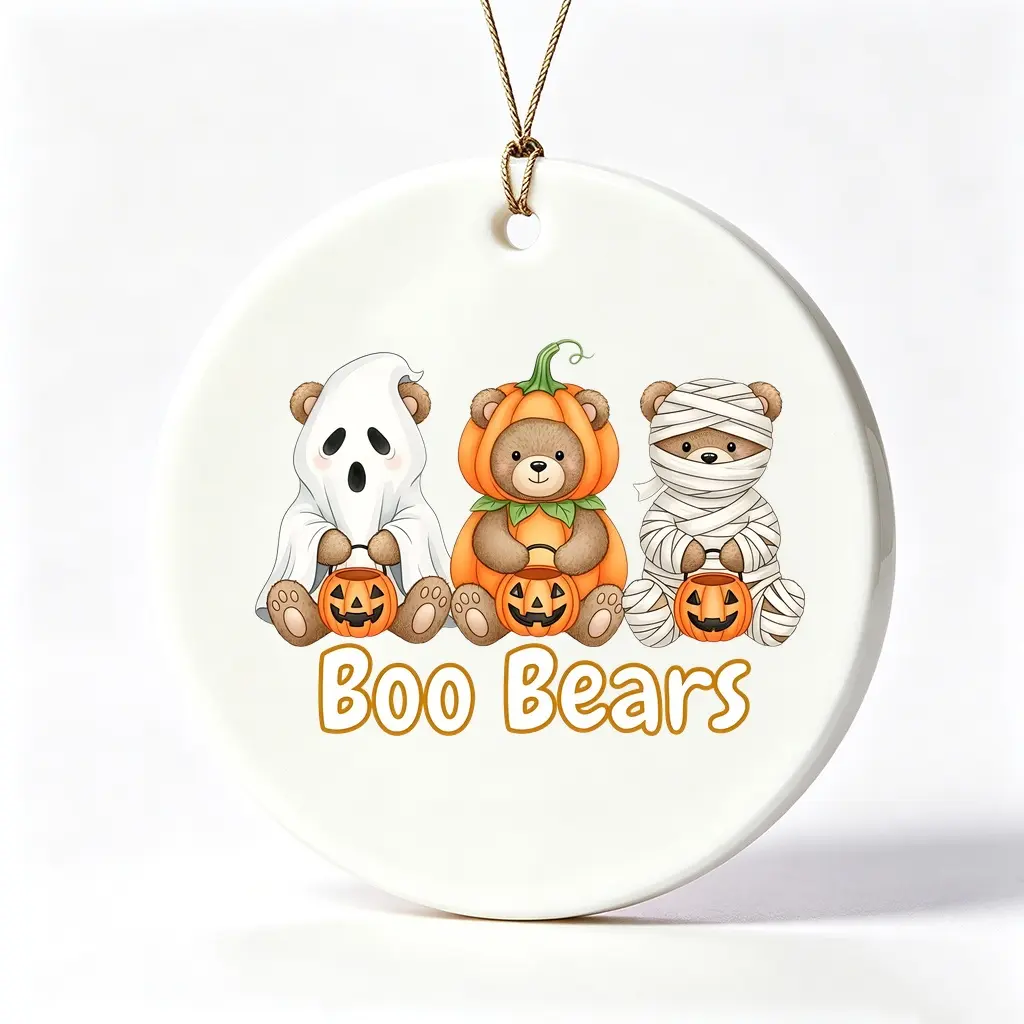 3 Inch, Halloween Style, Ceramic Ornament, Cute Boo Bears Pumpkin Ghost Mummy Design, Holiday Home Decor Gift