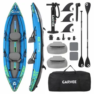 Heavy Duty Tandem Inflatable Kayak Set with Paddles Pump Bag for Fishing Touring Beginner Adults Kids