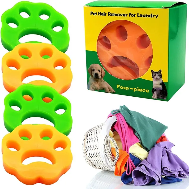 Pet Hair Remover for Washing Machine, 4 Counts/box Double-sided Washable Silicone Pet Hair Remover, Pet Laundry Products, Pet Hair Cleaning Tool, Dog & Cat Grooming Supplies, Laundry Balls, Home Goods