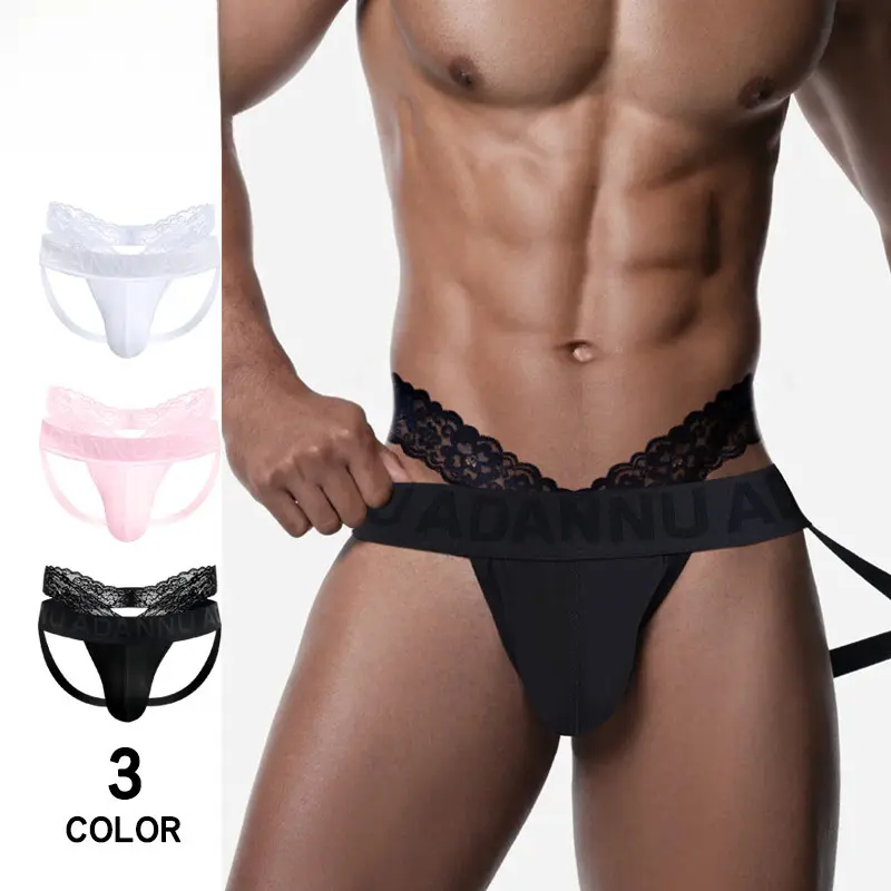Men's Lace Thong – Detachable Erotic Underwear, Sheer Euro-American Sexy Briefs