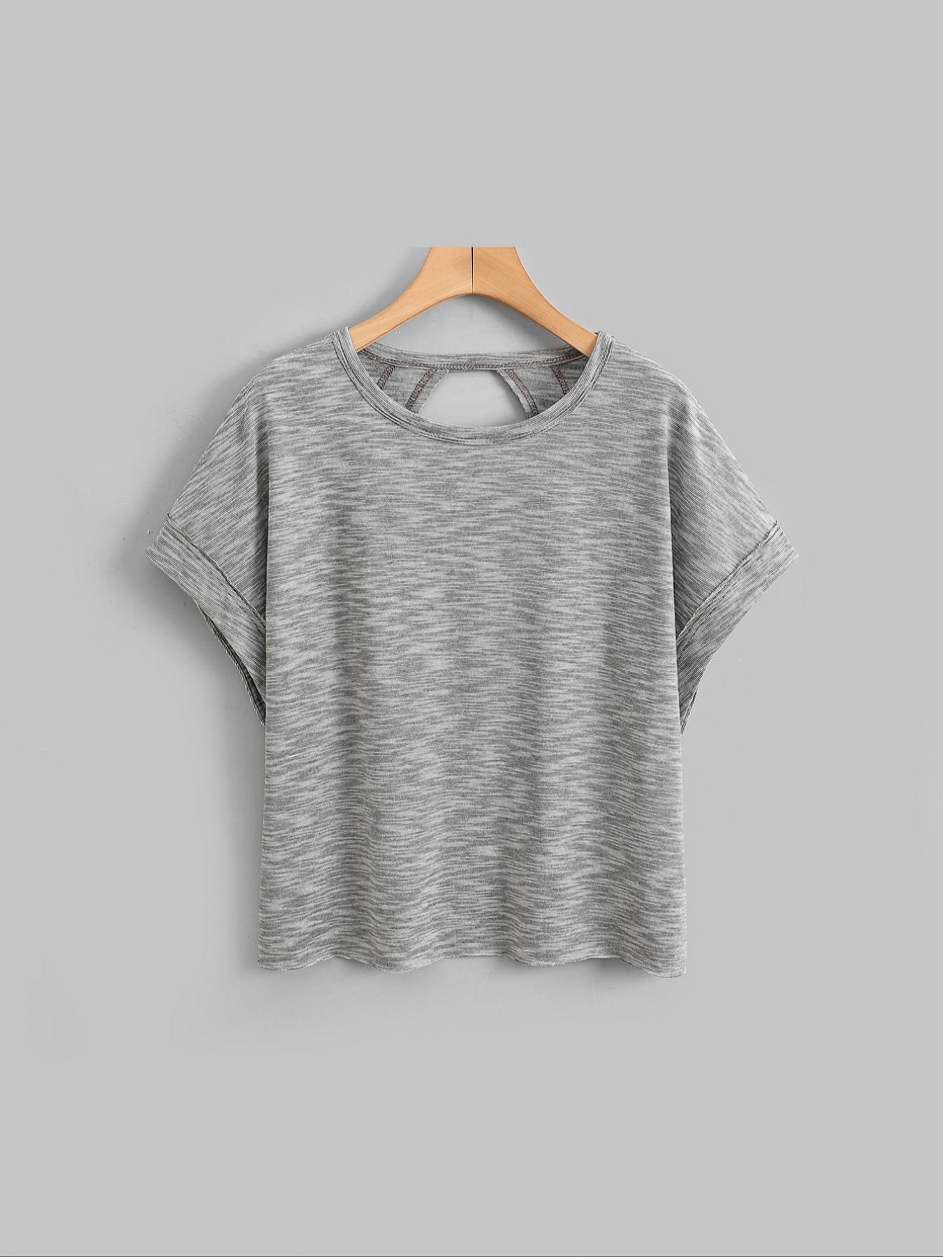 Women's Plain Cut Out Asymmetrical Hem Batwing Sleeve Tee, Loose Casual Short Sleeve Round Neck T-shirt for Summer, Ladies Clothes for Daily Wear