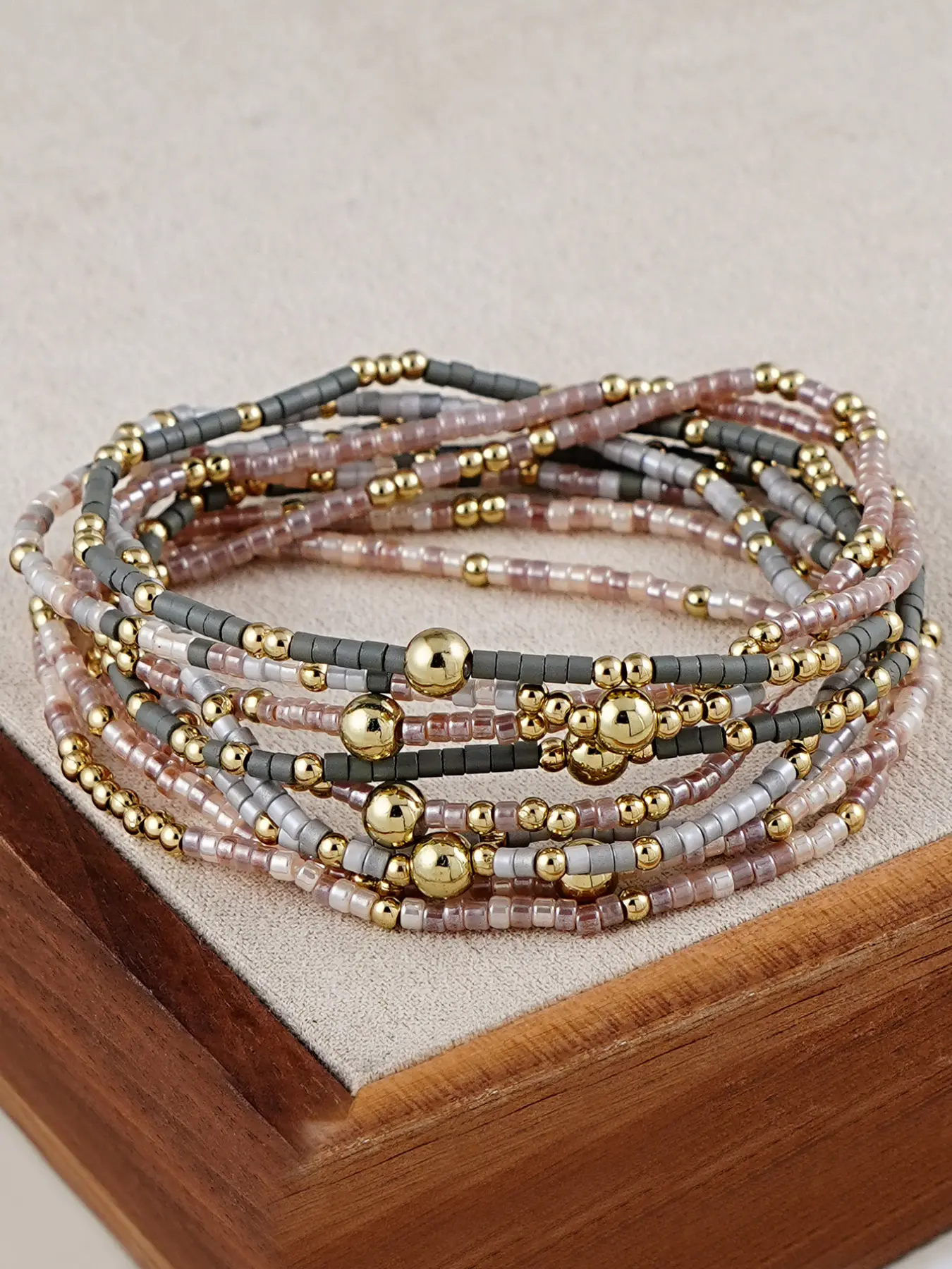 9-Piece Bohemian Handmade Beaded Bracelet Sets Elastic, Layered Stackable Bracelets for Women, Casual, Vacation, Party Wear, Boho Style Bracelet