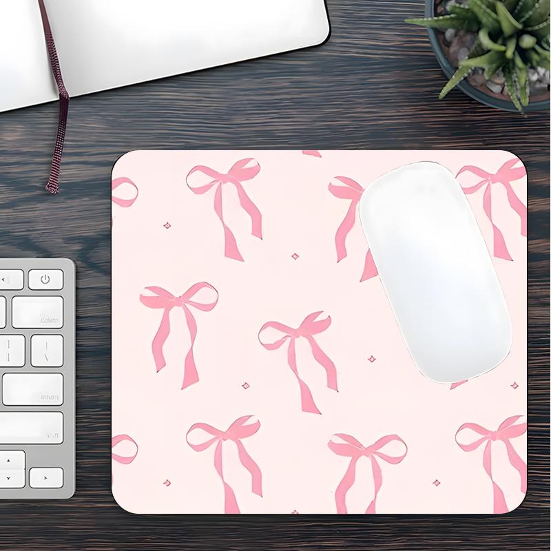 Pink Bows and Stars Pattern Mouse Pad, Rectangle Gaming Mouse Pad, Non-slip Rubber Pad, Desk Decorative Mouse Mat for Home Office, Cute Desk Accessories