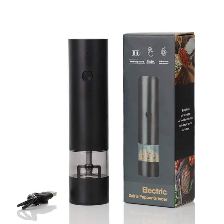 Electric Salt and Pepper Grinder Set, USB Rechargeable Automatic Seasoning Spice Mill with Adjustable Coarseness, Portable Kitchen Gadgets for Cooking, BBQ, Gift