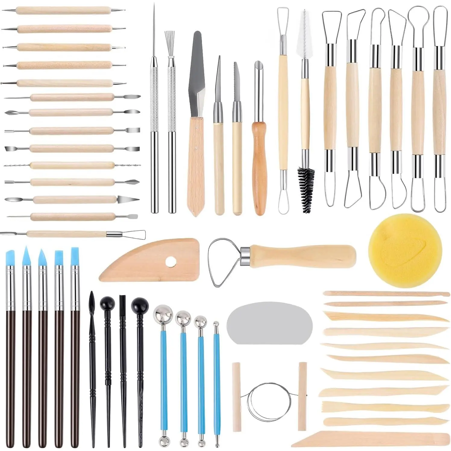 57 count Clay Tools Kit with Wire Sculpting Tools Pottery Modeling Ceramics Polymer Tools Set for Air Dry Clay Carving Molding Pottery Crafting Beginners