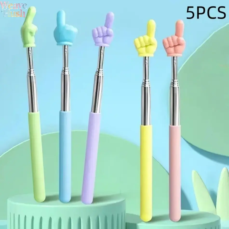 5‑Pack Cute Finger‑Shaped Retractable Pointer Sticks, Classroom & Office Teaching Essentials, Macaron Color Telescopic Stainless Steel Presentation Sticks, Lightweight Portable Tool for Whiteboard Teaching & Office Meetings