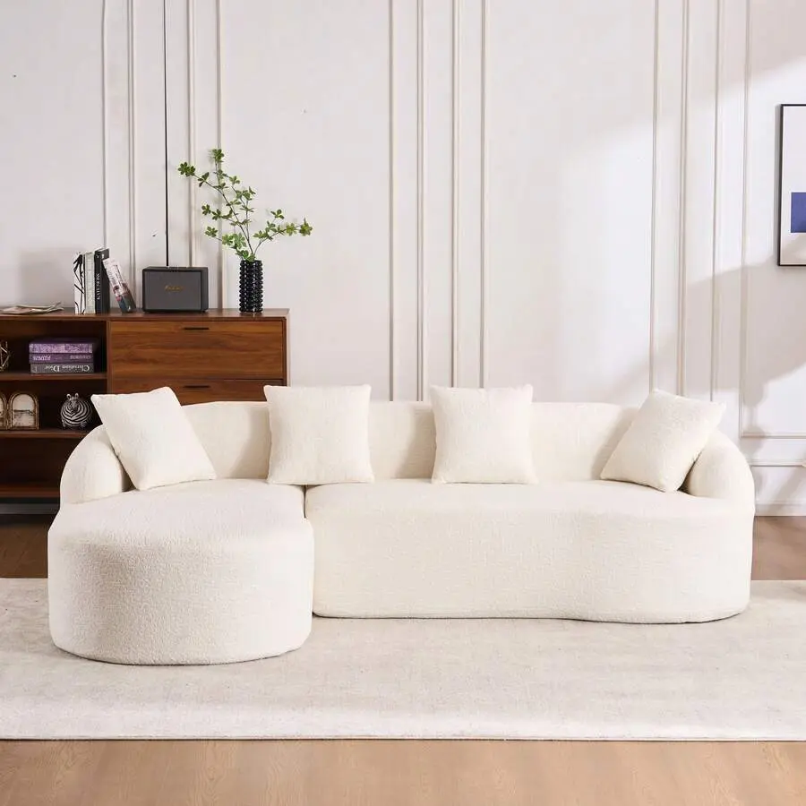 Luxury Modern Modular L-Shaped Sectional Couch with Chaise Longue, 99 in 4-Seat Wide-Arm Cloud Sleeper Sofa, Oversized Deep-Seat Chenille Living Room Couch with 4 Pillows, High-Density Foam Cushioning, Modular Setup