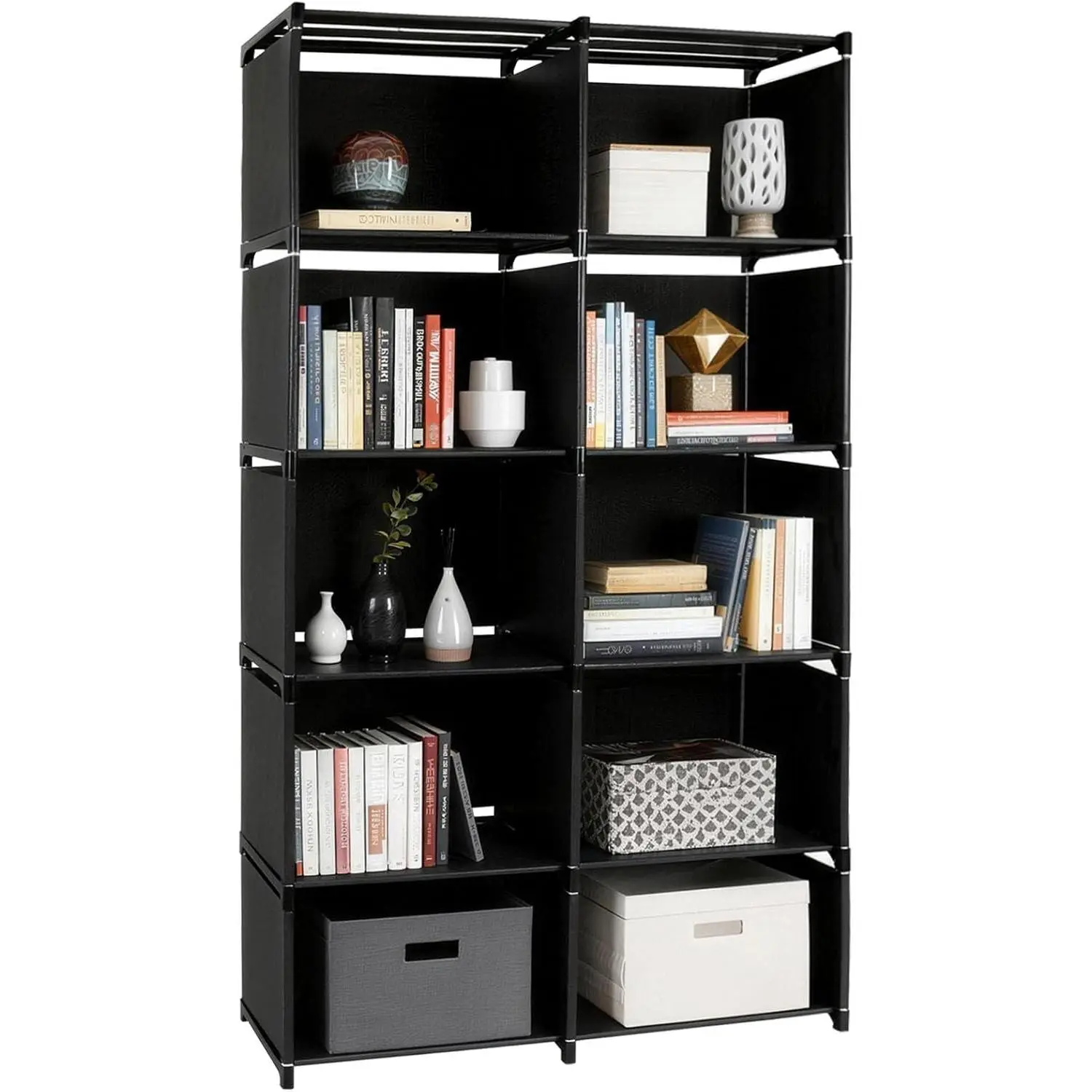 6 Tier Book Shelf, 10-Cube Storage Shelves, Tool-Free Assembly Kids Bookshelf, Bookcase Cube Storage Organizer for Kids Room, Living Room, Office, Bedroom, Study Room, (Black, 6 Tier - 10 Cubes)