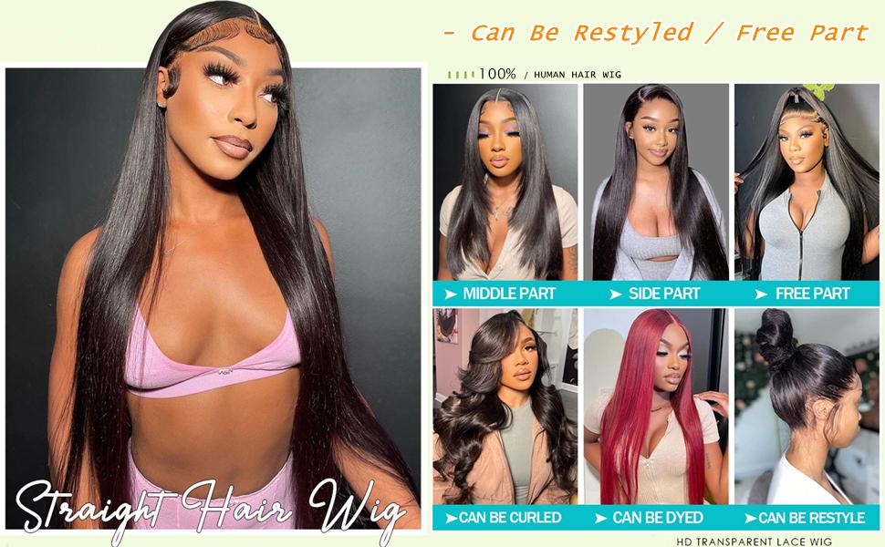 Bling Hair Straight Wig 13x4 13x6 Hd Lace Front Wigs Real Human Hair for Women Pre Plucked Natural Hairline Transparent Lace Frontal Wig 12-36 Inch 180% Density