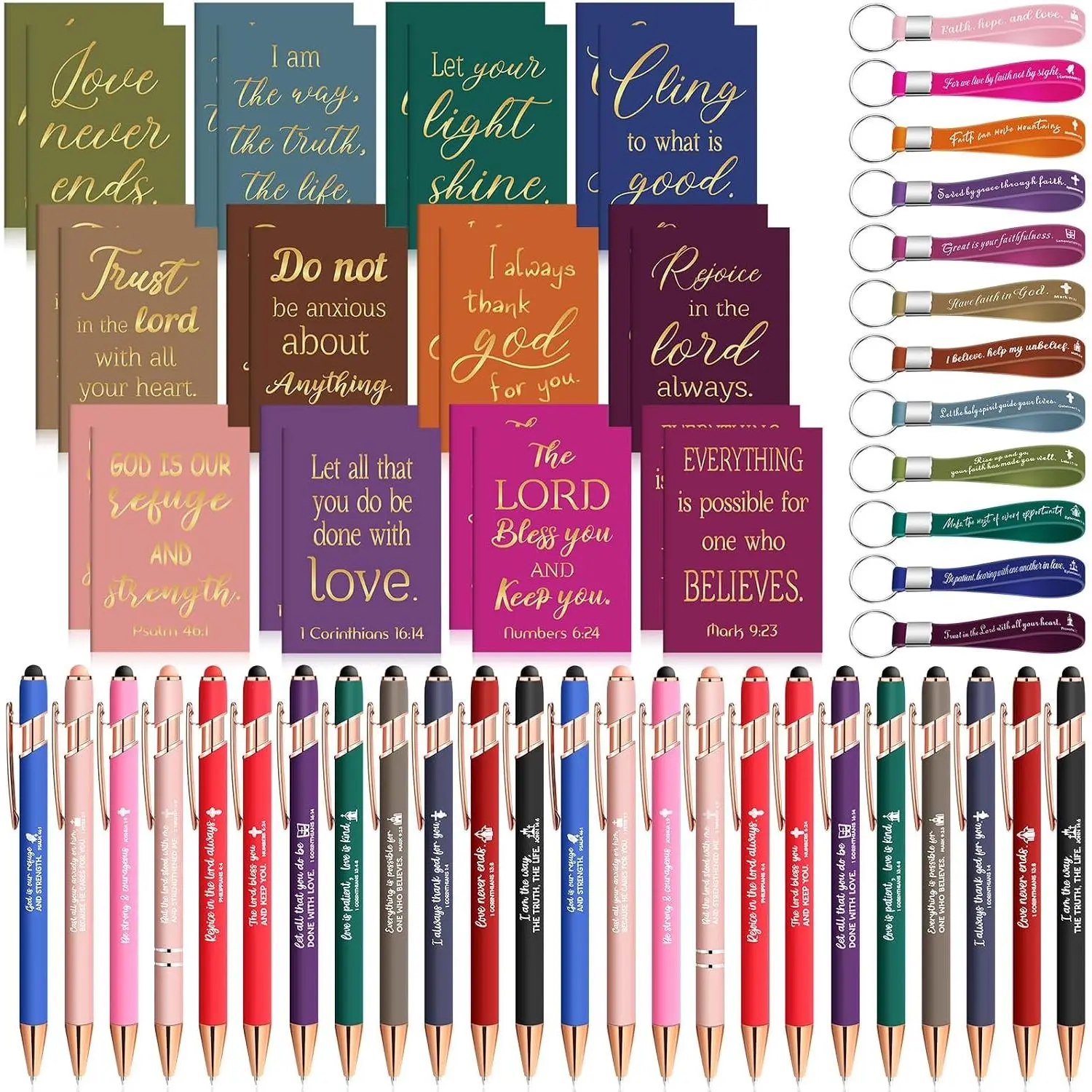 36 count Christian  Gifts Set Bulk Religious Scripture Notebooks Scripture Quote Inspirational Ballpoint Pens Verse Christmas  Inspirational  Gifts for Office (Religion)
