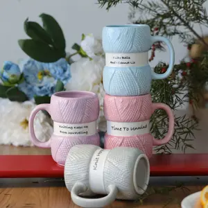 425ML Ceramic Mug, Knit Style Coffee Cup, Inspirational Quote, Hand Wash Only, Microwave Safe, Heat Resistant, Perfect Gift for Holidays