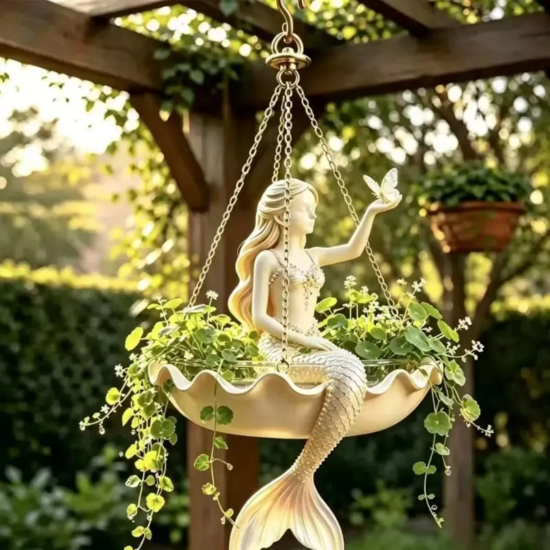 Mermaid Hanging Planter  Resin Ballet Flower Holder  with Hook & Chain  Vertical Plant Display  Indoor Balcony Garden Decor