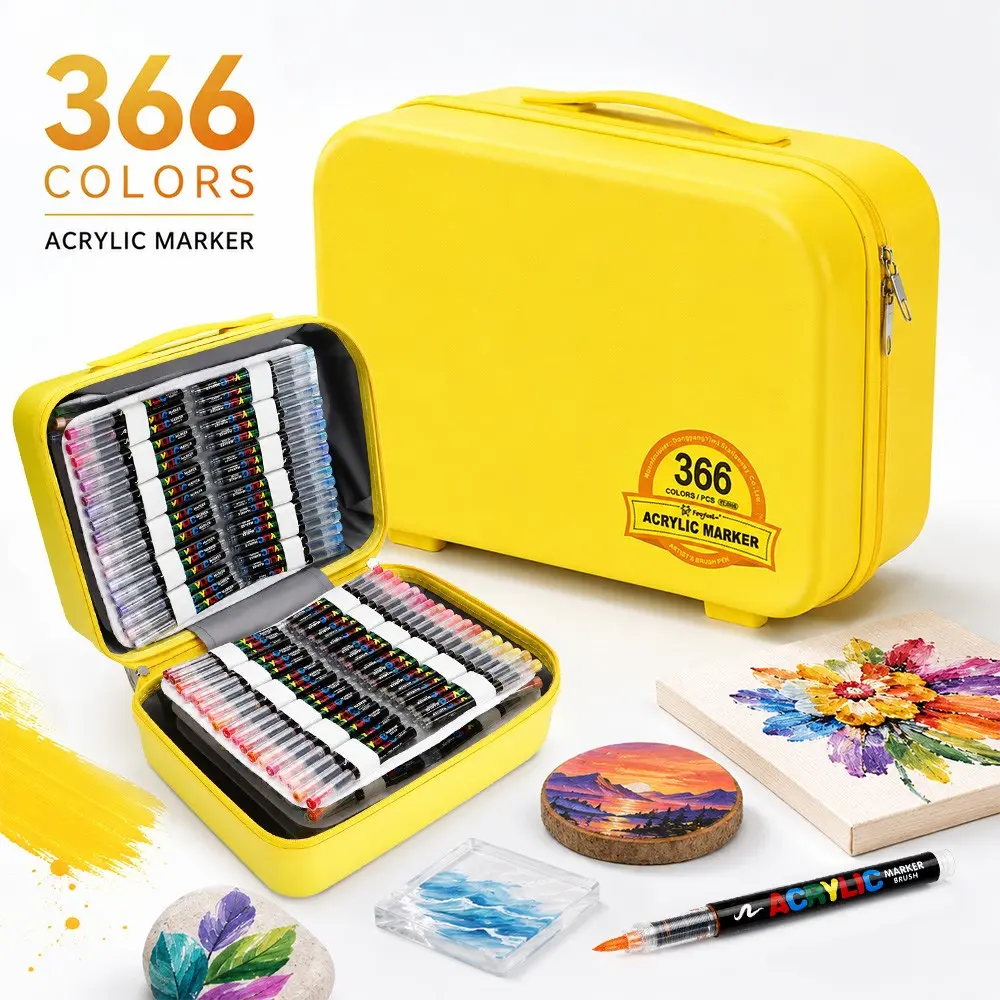 366 Colors Acrylic Paint Markers, Soft Brush Tip, Water-Based, Odorless, Waterproof, Quick-Dry, for Rock Painting, Canvas, Wood, DIY Crafts