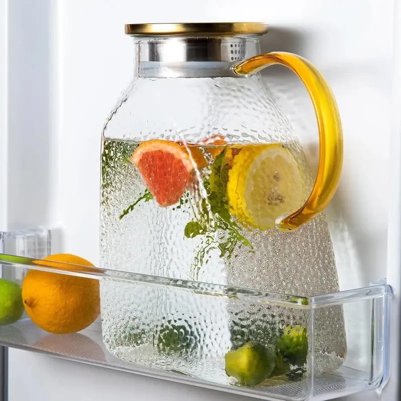 Fridge Door Water Pitcher, 1.8 Liter/60oz Glass Pitcher, Ice Tea Jug with Lid, Water Bottle Pitcher Beverage Pitcher Drinking Carafe for Homemade Juice Ice Tea Wine Coffee Milk Lemonade