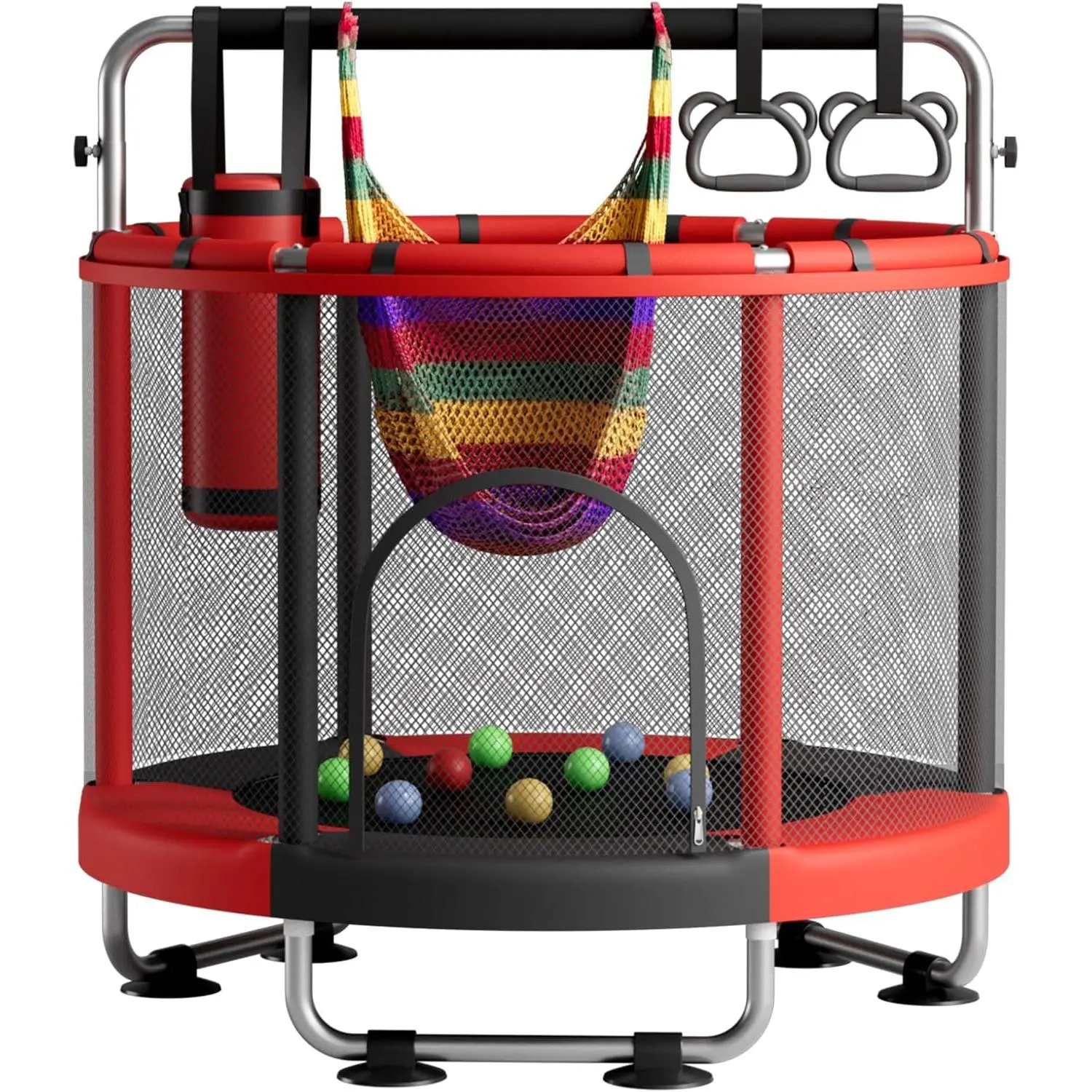 Kids Trampoline with Safety Net 440lbs Capacity Indoor Outdoor Adjustable Gymnastics Bar Toys for Toddlers Boys Girls