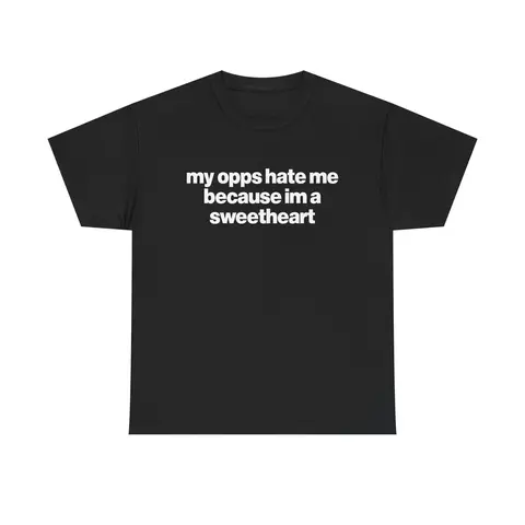 Unisex Cotton Short-Sleeve Round Neck Graphic T-Shirt Top - Classic "My Opps Hate Me Because I'm a Sweetheart" Letter Print, Loose Relaxed Fit Funny Garment for Sports & Outdoor Casual Wear