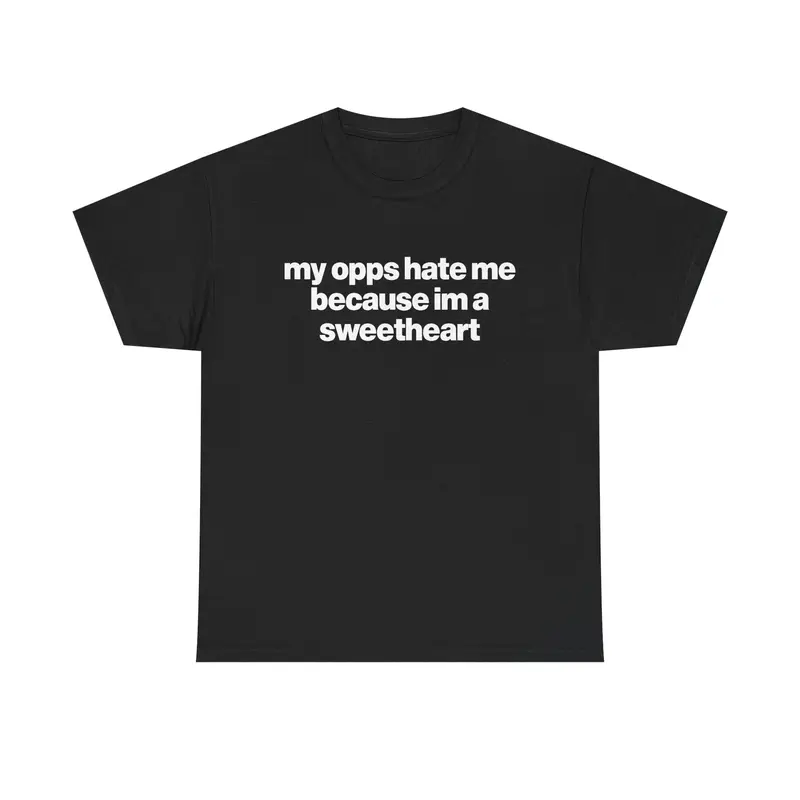Unisex Cotton Short-Sleeve Round Neck Graphic T-Shirt Top - Classic "My Opps Hate Me Because I'm a Sweetheart" Letter Print, Loose Relaxed Fit Funny Garment for Sports & Outdoor Casual Wear