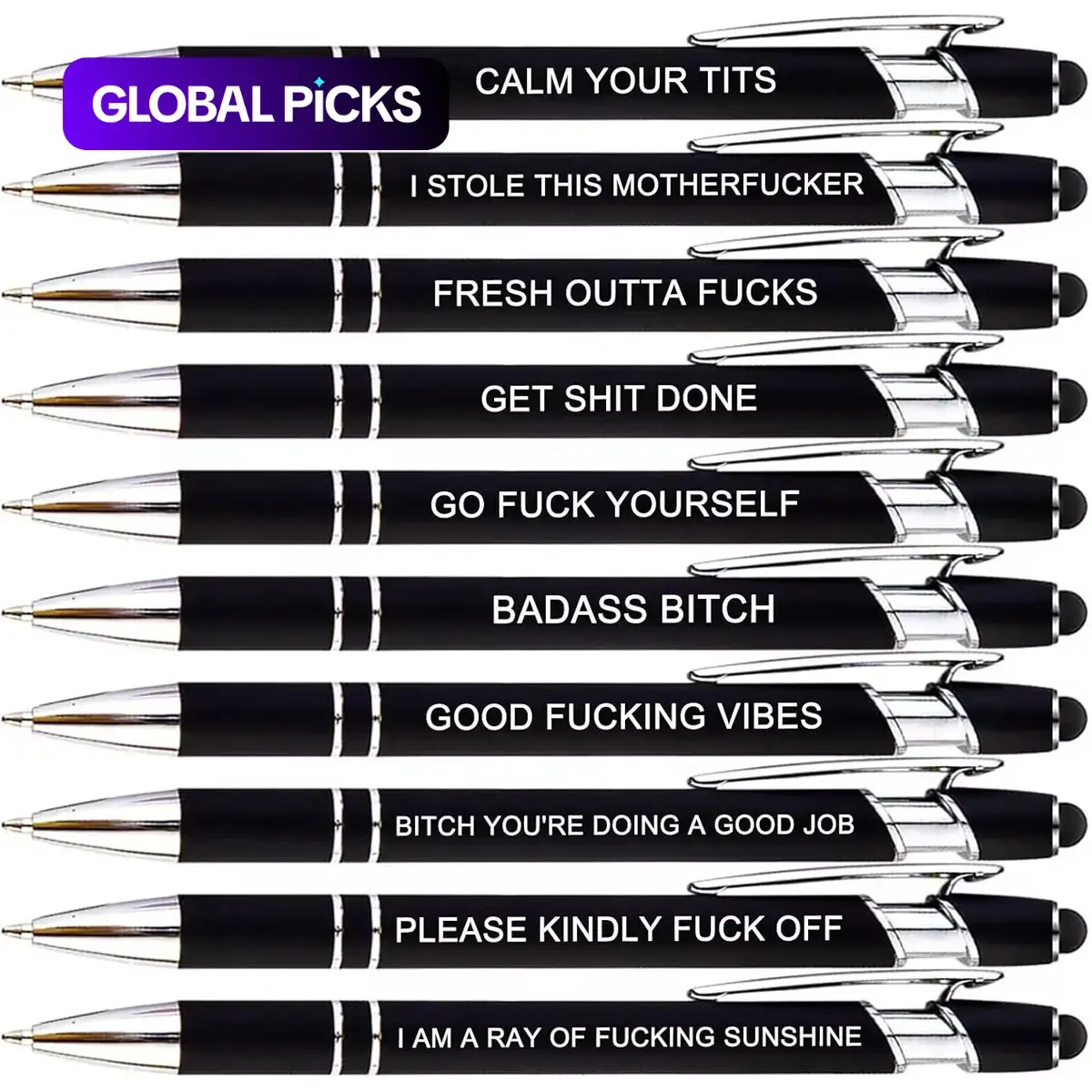 Fuck Letter Pattern Ballpoint Pen Set, 10pcs/set Funny Teacher Pens, Cool Pens, Novelty Pens, Smooth-Writing Ballpoint Pens with Stylus Tip, Funny Office Gifts for Adults, Stationery Supplies #GLOBAL PICKS