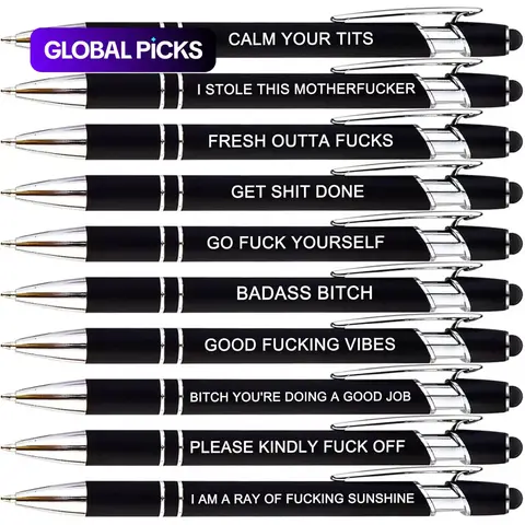 Fuck Letter Pattern Ballpoint Pen Set, 10pcs/set Funny Teacher Pens, Humorous Ballpoint Pens, Cool Pens, Novelty Pens, Smooth-Writing Ballpoint Pens with Stylus Tip, Funny Office Gifts for Adults, Stationery Supplies #GLOBAL PICKS