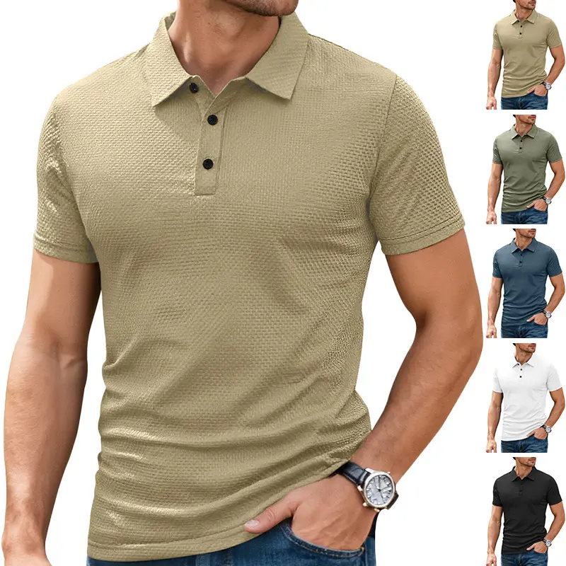 Men's Mesh Seersucker Bubble Polo Shirt - Cooling Ice Silk, Spandex Fabric, Plus Size, Short Sleeve, Casual Menswear for Summer Solid Outfits, Shortsleeve, Plus Sizes, Mesh Texture, Top, Nylon, Knitting, Machine Wash, Bamboo Gauze, Plaid, Athletic, Button