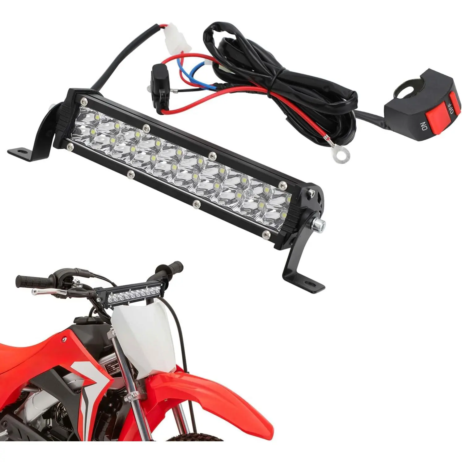 60W 4200LM Dirt Bike LED Light Bar, Plug and Play Universal Motorcycle Headlight, Fits Most 7/8 Inch Handlebar, Suitable for CRF110, KLX140, KLX110, TTR110, TTR110E, PW, XR, RM, KX Motocross Bikes