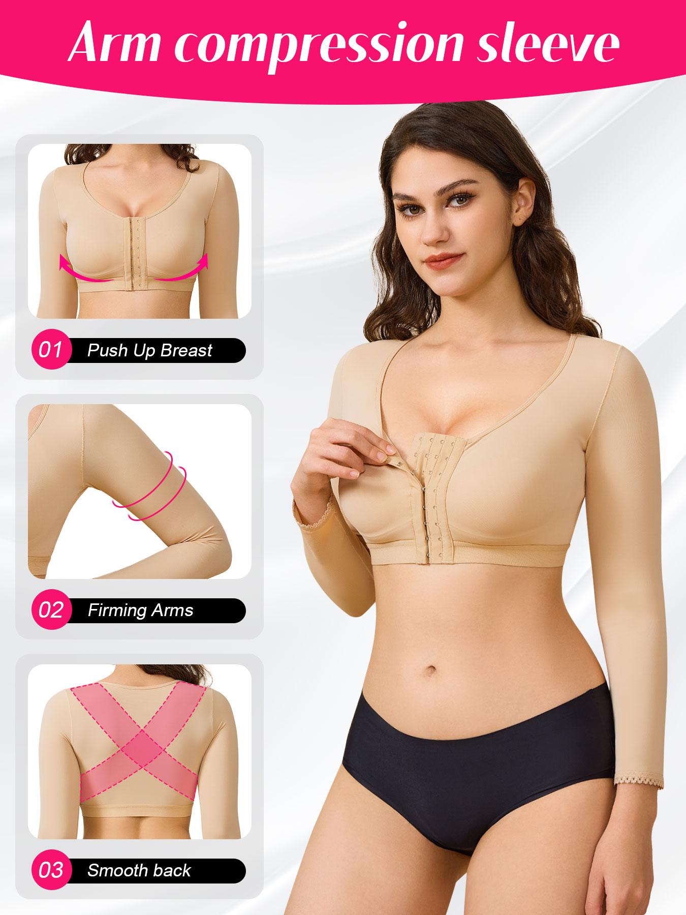 Women's Solid Long Sleeve Shapewear Top, High Stretch Front Buckle Design Shaper, Tummy Control Shapewear for Daily Wear halloween dailydrip comfyessentials wirelessbrareview wirelessbras midsize comfortablebras tiktokshopbacktoschool cleavagebra