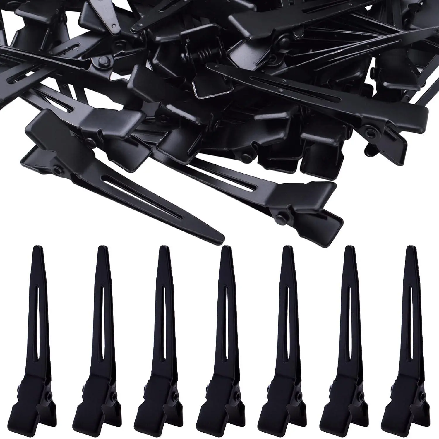 100pcs Black Single Prong Curl Clips Sectioning Clips Metal Alligator Hair Pins Styling Clips for Women Men Hair Extensions Salon Haircut, 4.5 cm x 0.8 cm