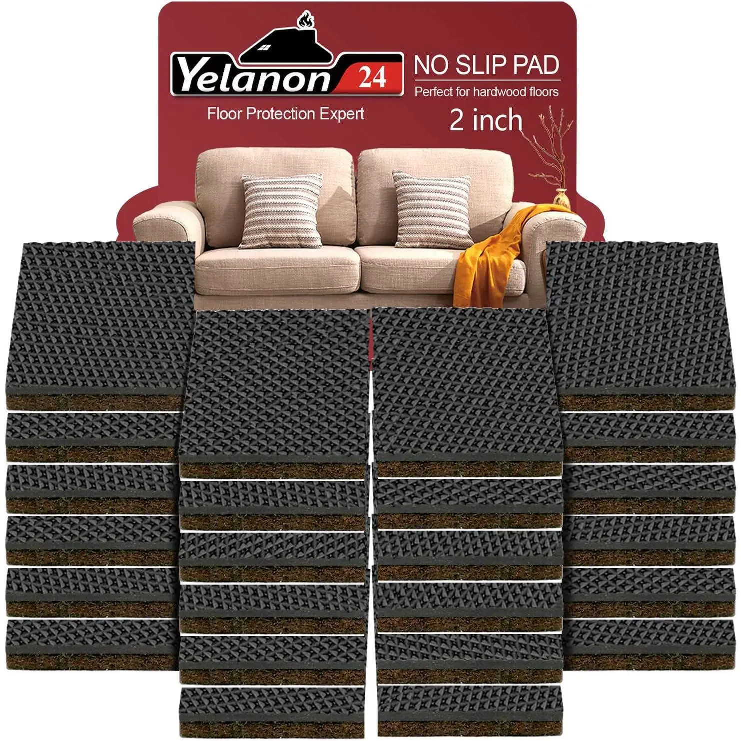24 Pcs 2 in Non-Skid Self-Adhesive Furniture Leg Pads, Floor Protection Grippers for Couch Stoppers