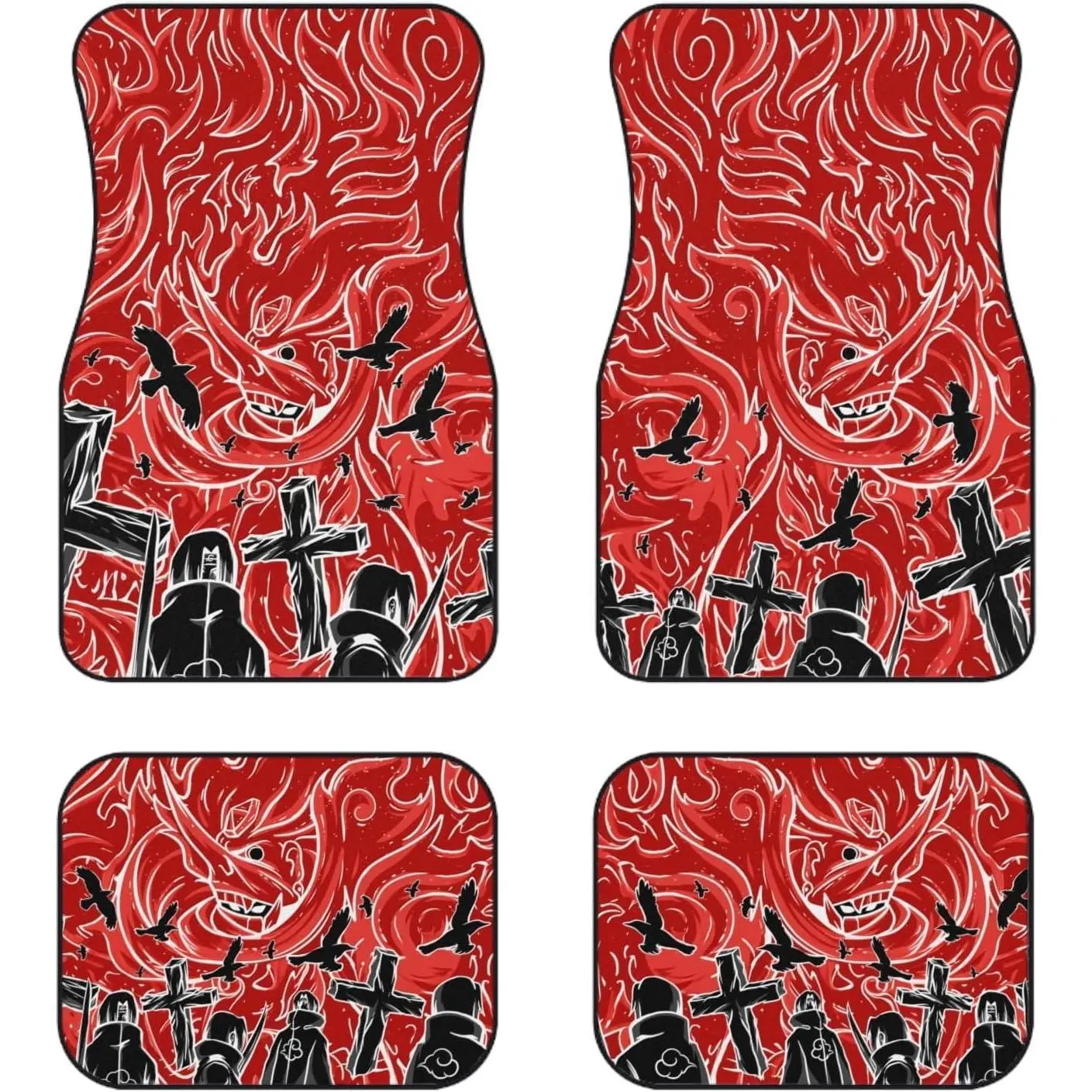 Anime Car Carpet Mat Set of 4, Automotive Accessories Interior All Weather Floor Mats Decor with Non Slip Black Anti Skid Backing (E35) PTY