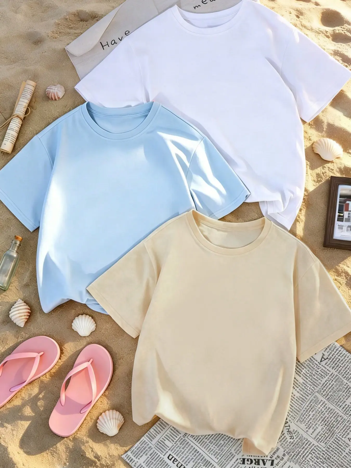 3-Pack Women's Basic Solid Color Short Sleeve T-Shirts, Baggy Loose Oversized Fit, Summer Beach Vacation Essential, Versatile Top for Daily Wear