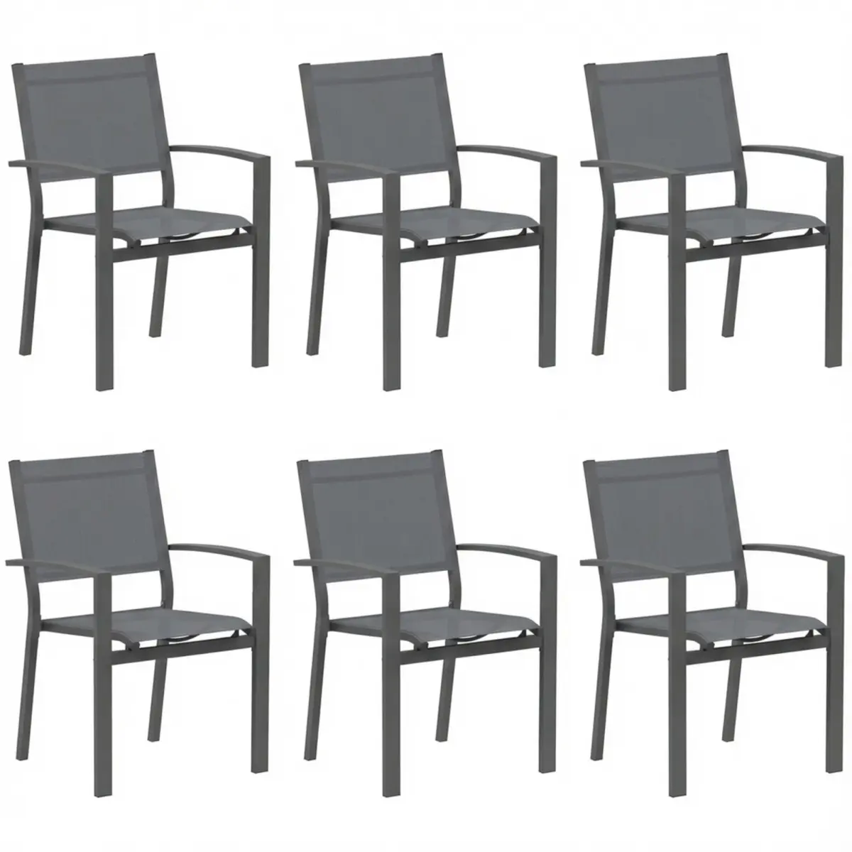 6-Piece Heavy-Duty Iron Grey Outdoor Patio Chairs - All-Weather Textilene, Ergonomic Design for Decks, Outdoor Dining, Poolside Use