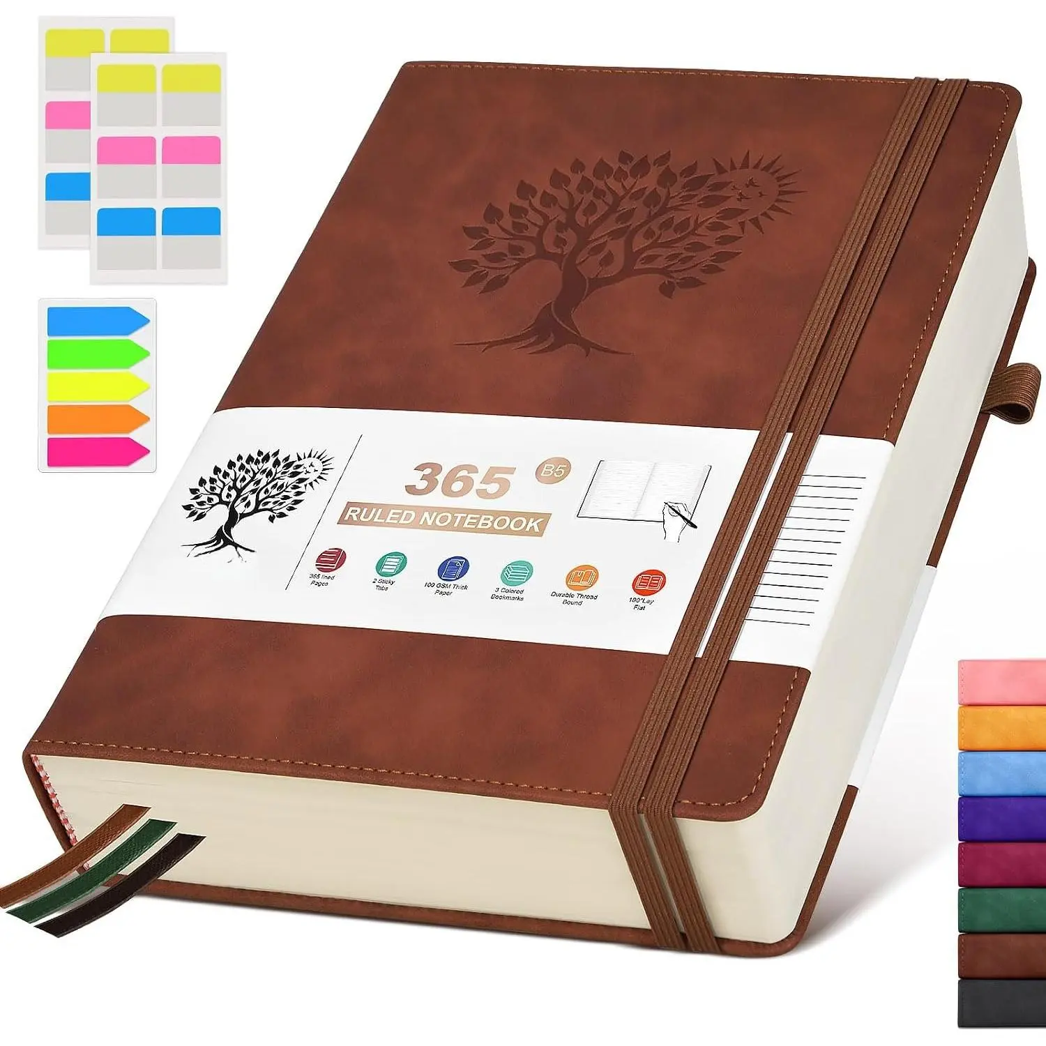 B5 Lined Journal Notebook - 365 Page Large Leather Journals for Writing Women Men,Hardcover Notebook with 100Gsm Thick Pages,Daily Diary for Travel, Work,School,College Ruled (7.6" x 10.3")