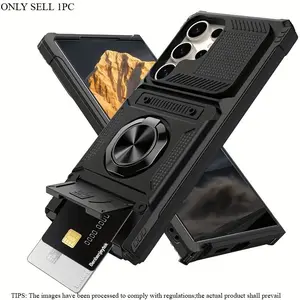 Shockproof Hidden Card Slot Phone Case for Samsung S26 S25 S24 Series with 360 °   Rotating Ring Stand Camera Screen Protection Outdoor Wireless Bluetooth Compatible Android Cases & Covers