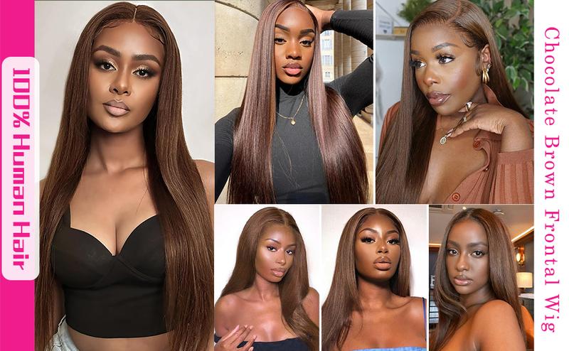 Bling Hair Chocolate Brown Wigs Straight 13x4 13x6 HD Transparent Lace Front Human Hair Wig For Women 4x4 Lace Closure Brazilian Remy Human Wig Pre plucked Natural Hairline 30 Inch 180% Density TikTokShopBlackFriday