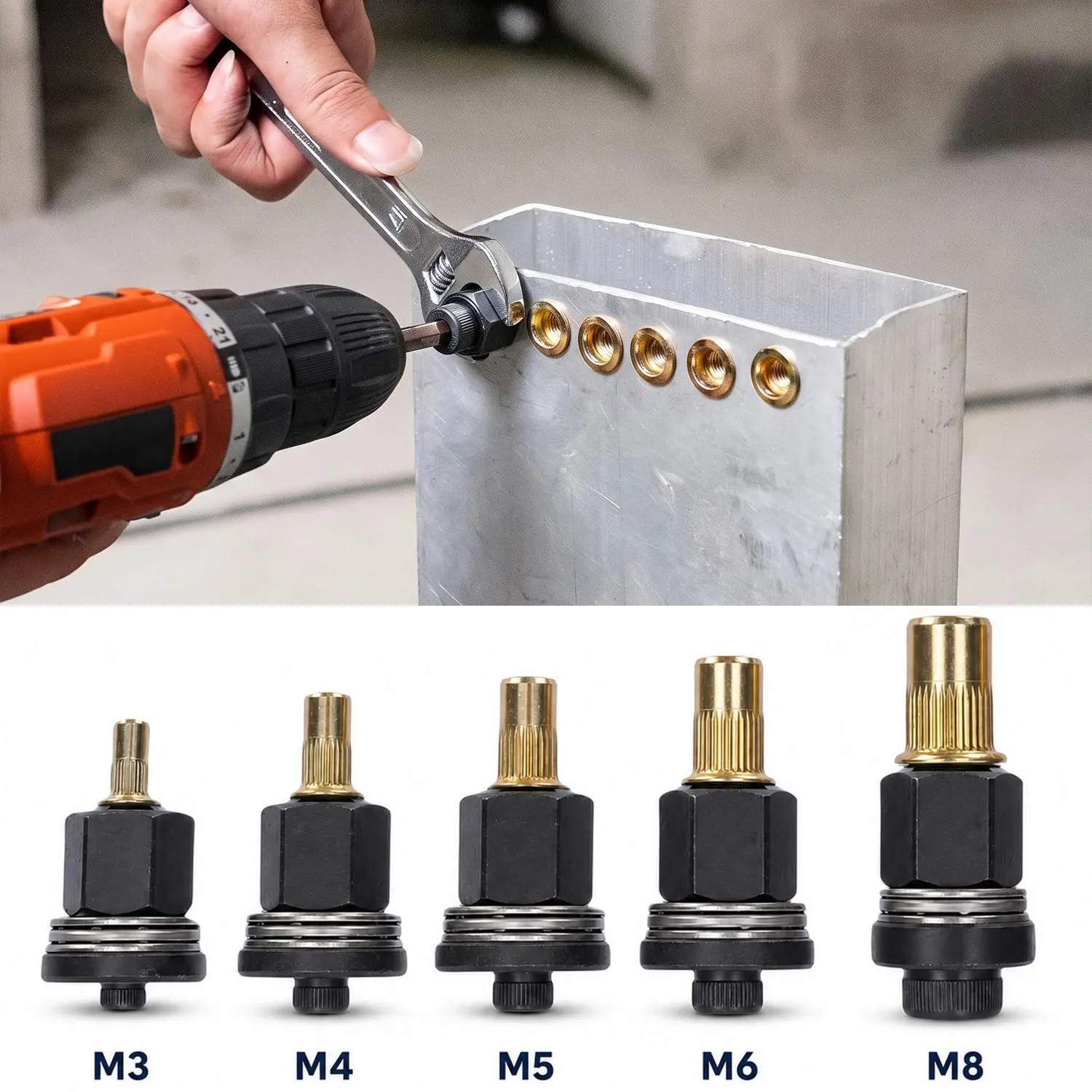 5Pcs Head Rivet Nut Tool, M3 M4 M5 M6 M8 Rivnut Kit, Carbon Steel Rivnut Set, Threaded Rivet Nut Kit, Manual Riveter Rivnuts Tool Accessory for Automotive Repair Warehouses,fathersdaygift