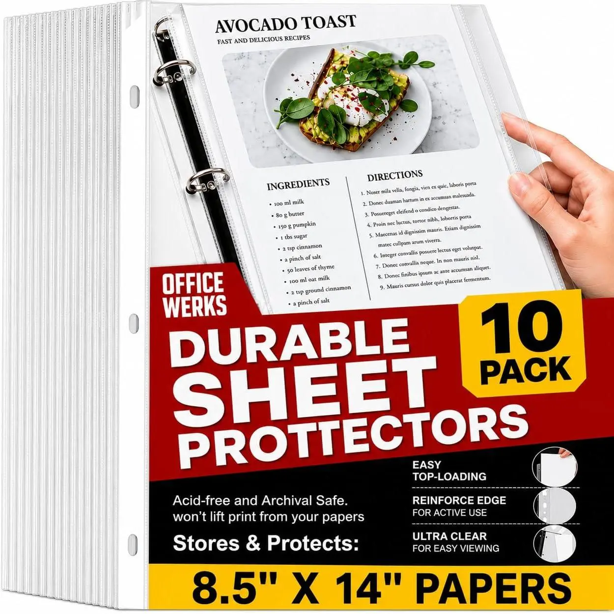 Legal Size Sheet Protectors 8.5x14 for 3 Ring Binder, 10 Pack Heavy Duty | Top Loading, Archival Safe Acid Free Clear Polypropylene Page Protectors, Binder Sleeves, Document Sleeves -