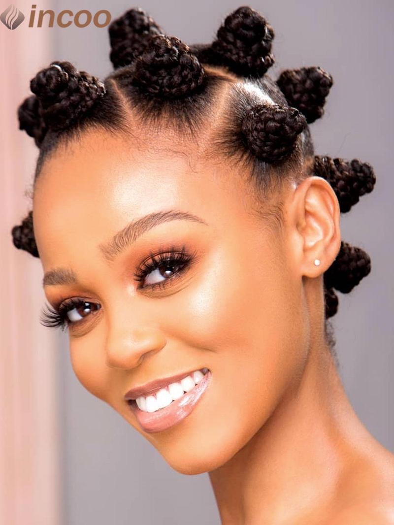 2 Inch Bantu Knots Braided Wigs, Synthetic Box Braided Wigs Buns, Handmade Twists Full Lace Cornrow Synthetic Braided Hair Wigs for Black African Women, Synthetic Braided Lace Wigs for Party, Daily Use