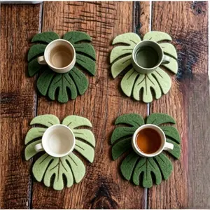 4 PCS Monstera Leaf Silicone Coasters, Non-Slip Heat Resistant Drink Mats, Aesthetic Tropical Plant Home Decor for Coffee Table & Kitchen, Unique Housewarming Gift for Plant Lovers (Base Included)