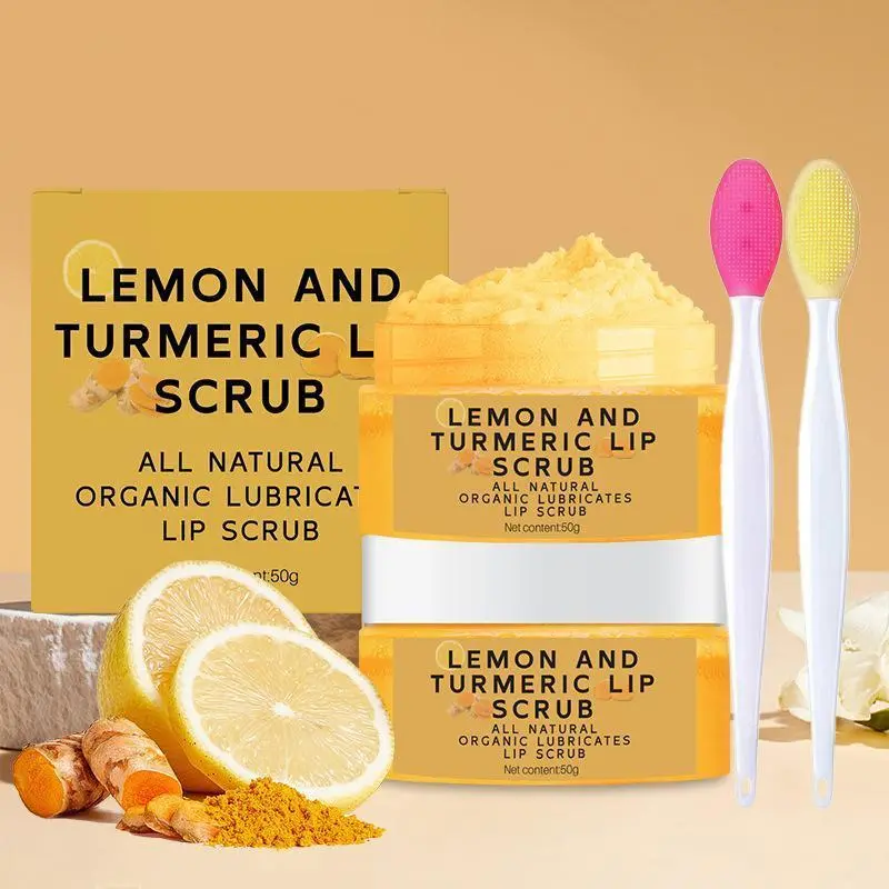 Lip Scrub Set with Turmeric Lip Exfoliator Paste and Lip Brush, Brightening Lip Care Kit, 1 Piece, Non-Flammable Aerosol Safe, Lip Care Products