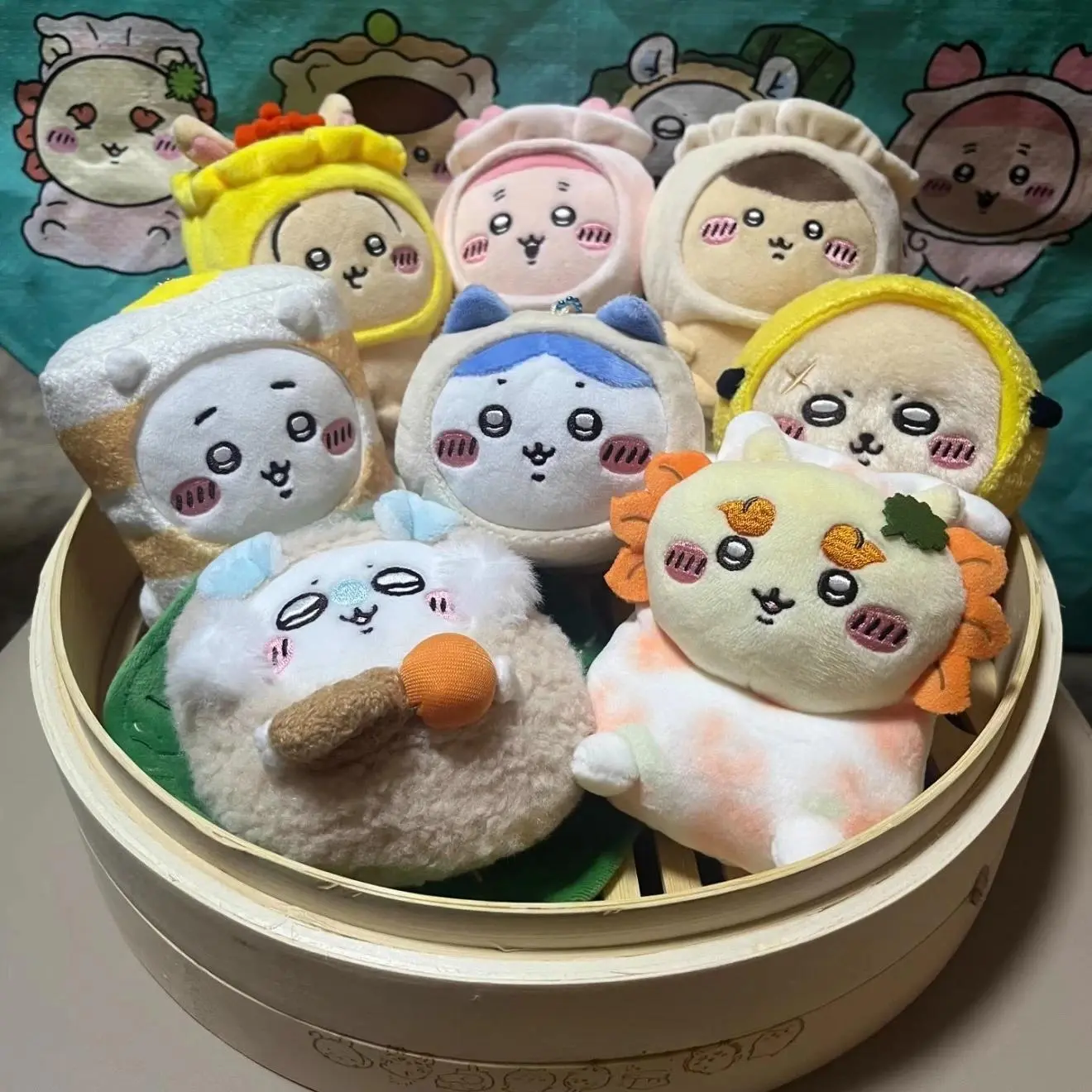 2026 new hot item jiyi Yum Cha Series Plush Keychain Cute Usagi Hachiware jiyi Dim Sum Style Kawaii Doll Hong Kong Tea Gift Pendant