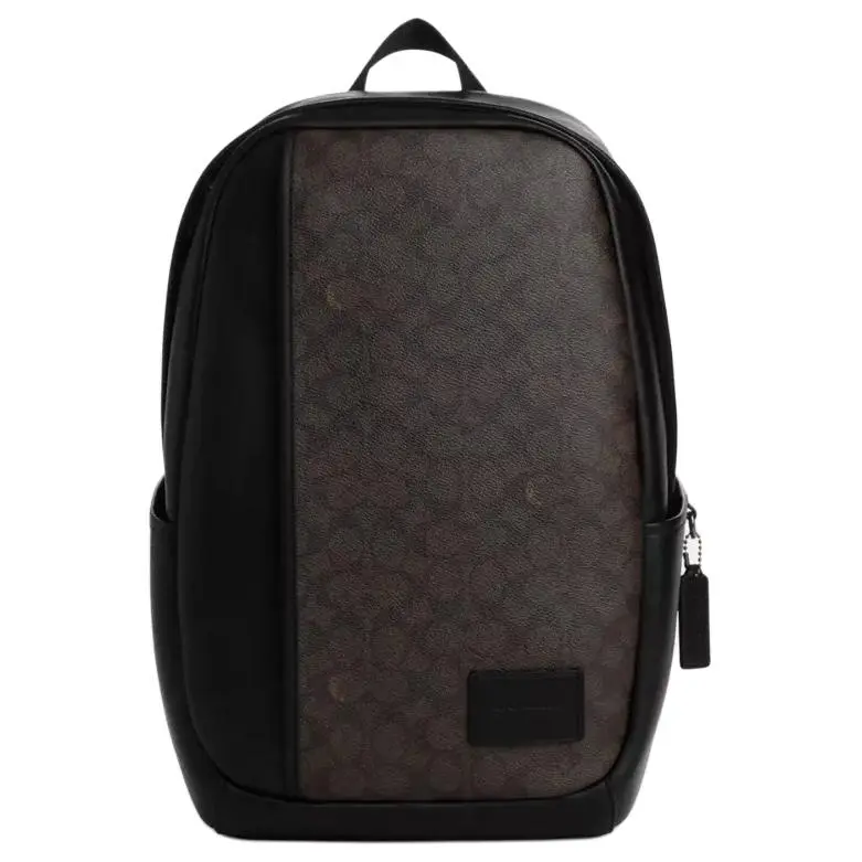 COACH Edge 29 Backpack for Men – Coated Canvas with Patch Logo, Zip Closure, Walnut and Black