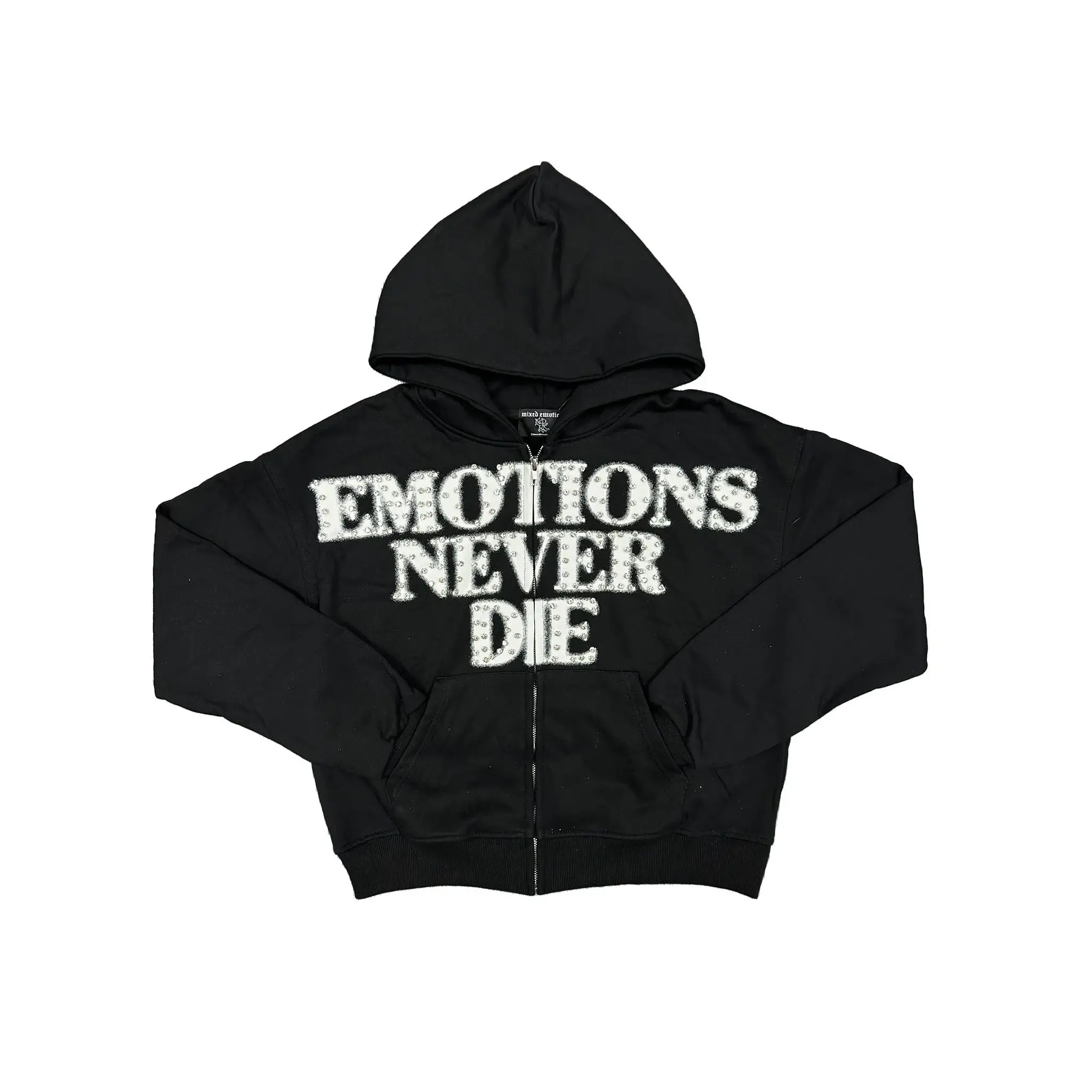 2026 MIXED EMOTION Rhinestone Hoodie Men Streetwear Zip Up Cardigan Red Graphic Print Y2K Gothic Hip Hop Sweatshirt Autumn Winter Oversized Casual Hooded Jacket Unisex