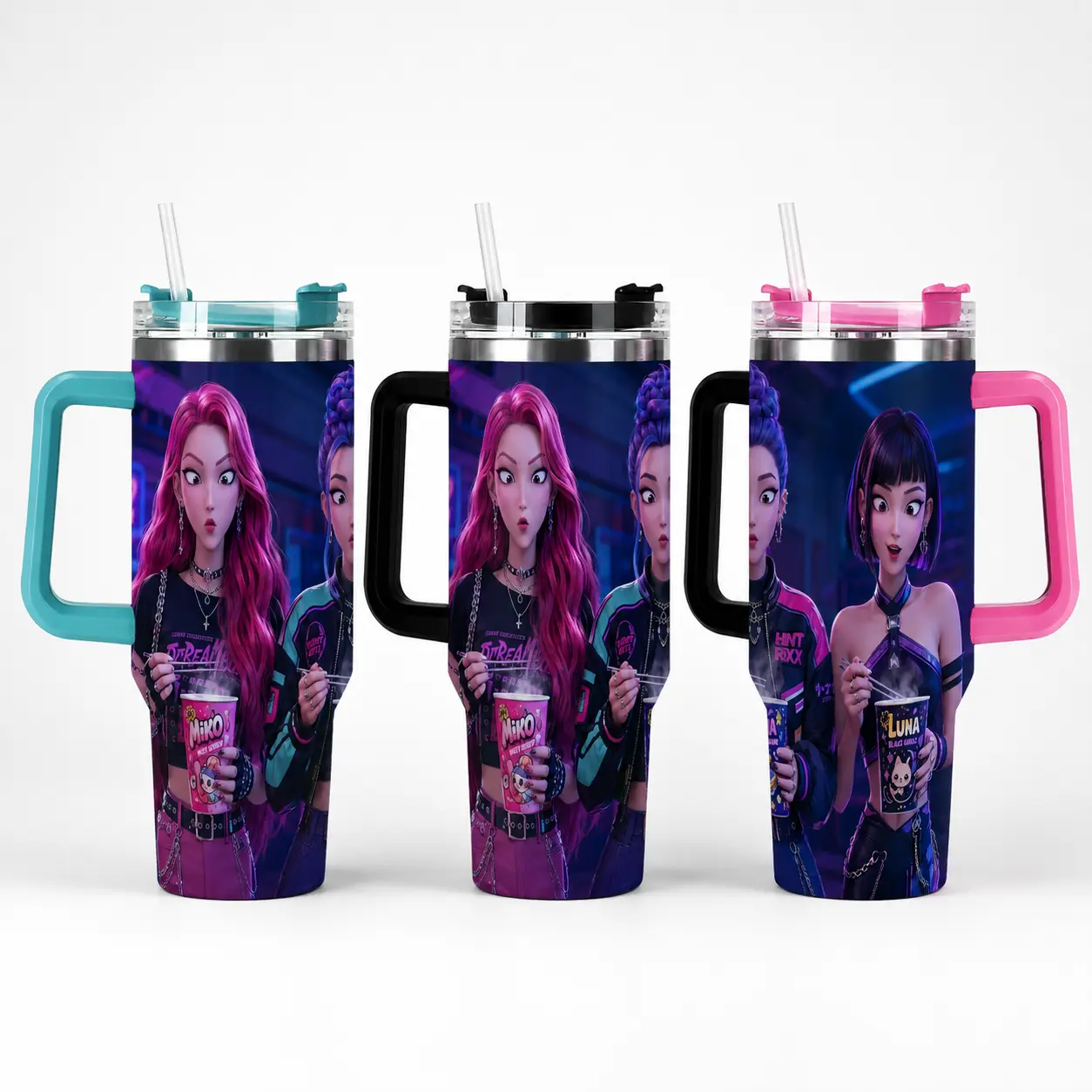 40 oz Anime Girl Insulated Travel Tumbler with Handle and Straw – Double Wall Stainless Steel Cup for Iced Coffee & Smoothies