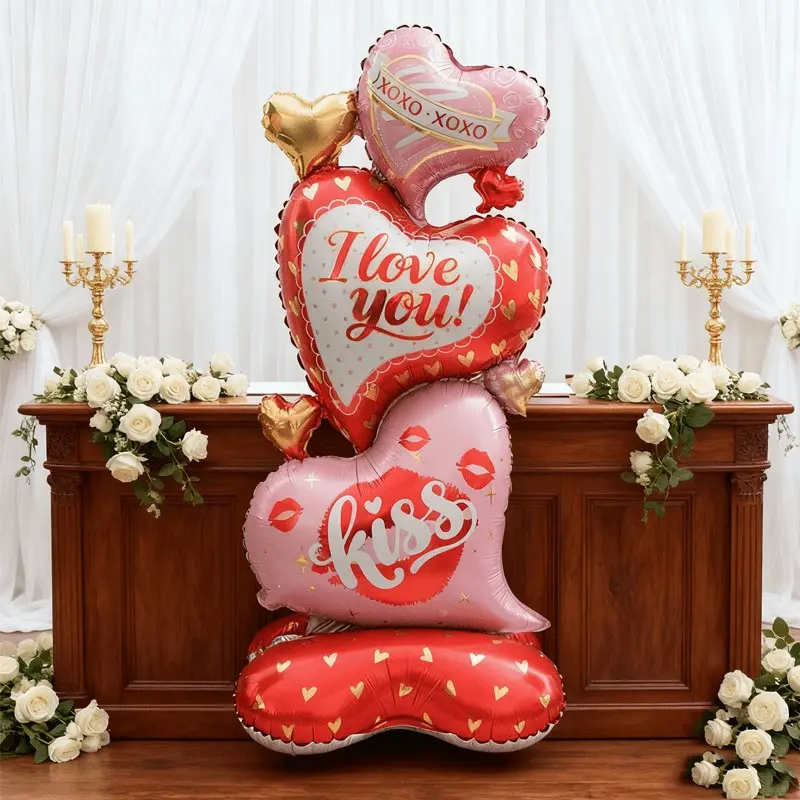 Large Standing Heart Column Balloon, Reusable Aluminum Foil Balloon, Easy to Inflate, Perfect for Valentine's Day, Weddings, Anniversaries, Photography Props, Heart Shaped Balloons