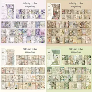 4 Bags (400 Sheets) Material Paper, Past Story Series Plant Flower DIY Scrapbook Album Diary Decoration Gift Packaging Colorful Art Paper