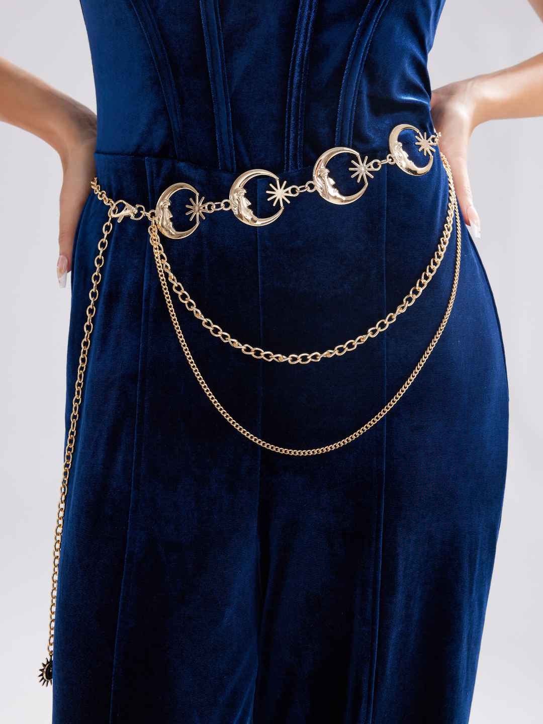 Cider [3 colors, size L/XL-2XL] Star & Moon Layered Waist Chain, Elegant Body Chain for Women, Body Accessories for Wedding Date Vacation