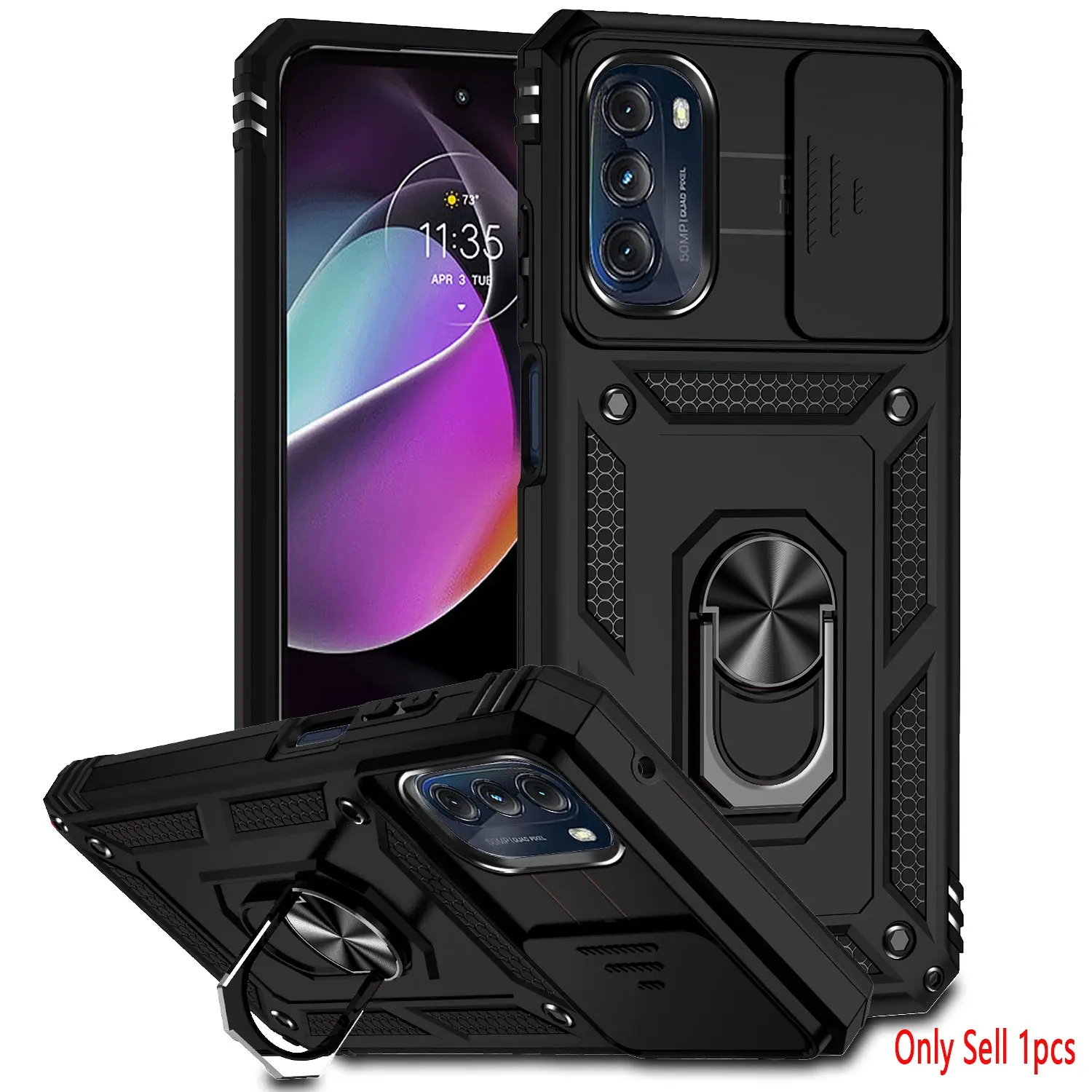 Case for Moto G 5g 2022 Casing Protective Shockproof, Pull-Out Lens Cover, 360° Rotatable Ring Stand, Magnetic Adjustable Mount, Durable for Moto G 5g 2022 Phone Case