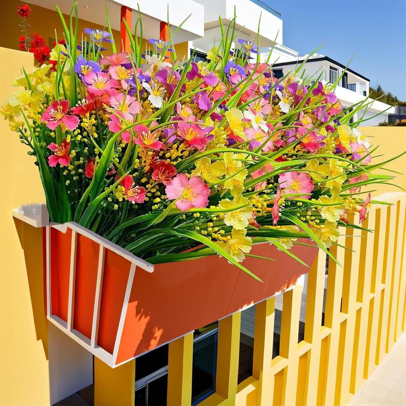 Artificial Flower Bouquet, 12/24pcs Outdoor UV Resistant Plastic Fake Decorative Flowers for Home Indoor Outside Garden Ornaments, Home Decoration Bouquet, Artificial Flower Plant, Plastic Faux Flowers